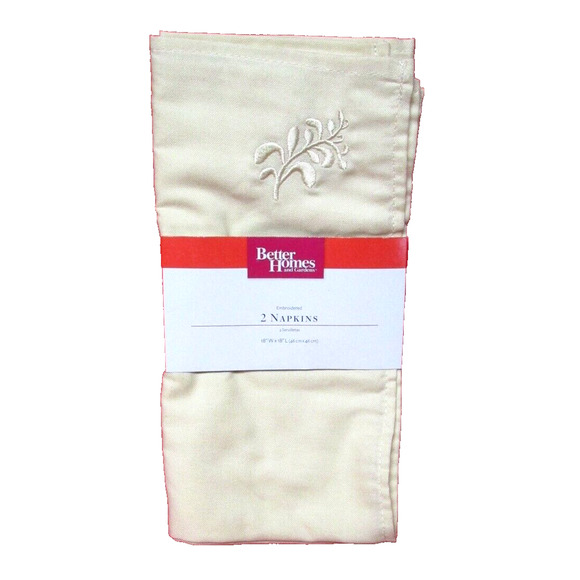 Better Homes and Gardens Cotton Napkins, Creamy Parchment, Embroidered, 18x18 IN - Picture 1 of 4